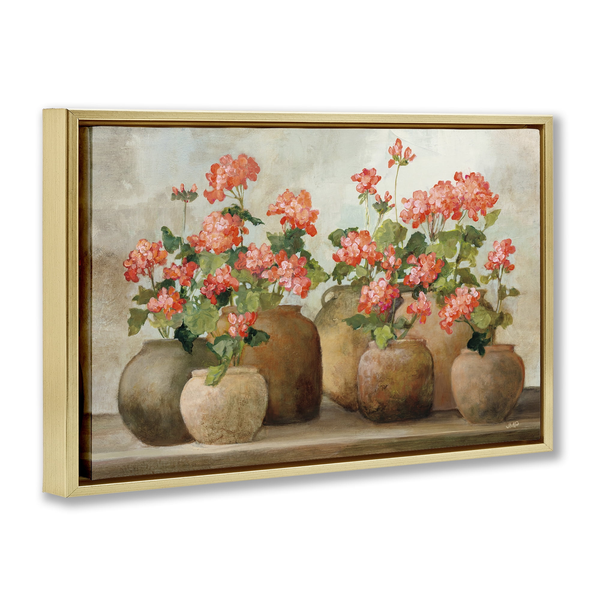 Stupell Industries Pink Cottage Geraniums Botanical & Floral Painting Gold Floater Framed Art Print Wall Art, 31 x 21