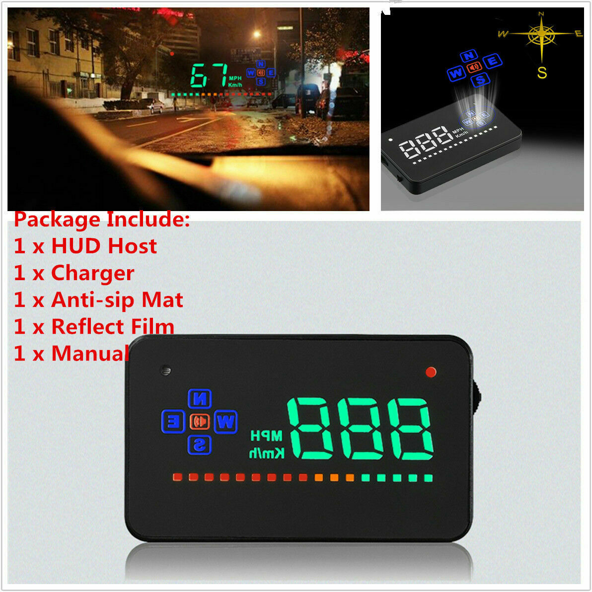 Car HUD Head Up Digital Display Speedometer Overspeed Warning