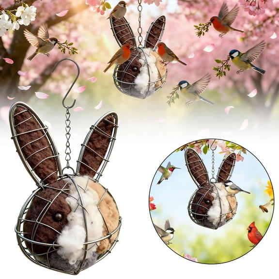 Handmade Fiber Bird Nesting Rabbit For Easter, Refillable Birds Haven 1 RabbitShape Hummingbird Nesting, Winter Fowl Gifts Animal Hummingbirds Lovers Home Garden Yard