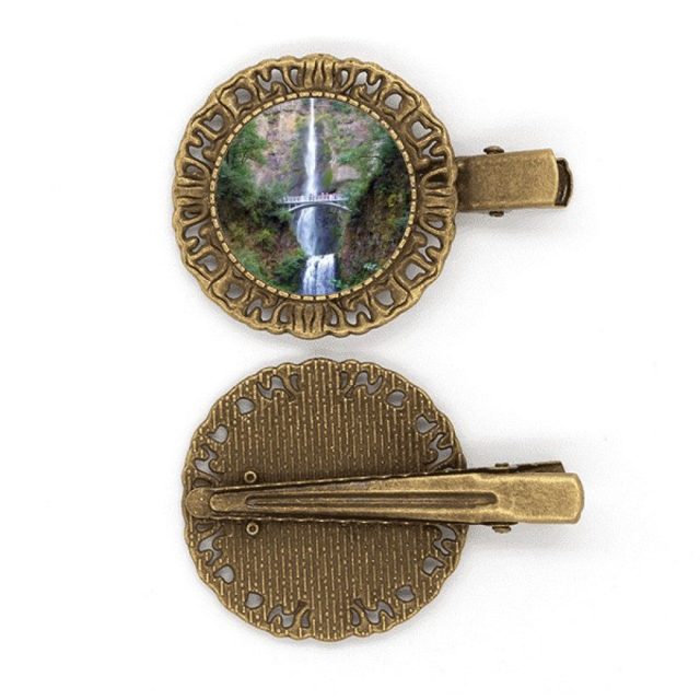 Cascade Forêt Science Nature Paysage Épingle Coiffure Broche Cheveux Clip Barrette