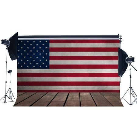 Image of MOHome 7x5ft American Flag Backdrop Stars and Stripes Wallpaper Vintage Stripes Wood Floor Photography Background Baby Kids Adults Photo Studio Props