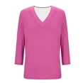 thumbnail image 4 of 3/4 Length Sleeve Womens Tops Sevevn Women's Fashion Solid Color T-Shirt 3/4 Sleeves Blouse Round Neck Casual, 4 of 9
