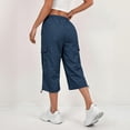 thumbnail image 4 of Women's Lightweight Capri Cargo Pants Drawstring Elastic Waist Cropped Wide Leg Pants Adjustable Hem Baggy Sweatpants with Pockets Blue, 4 of 6