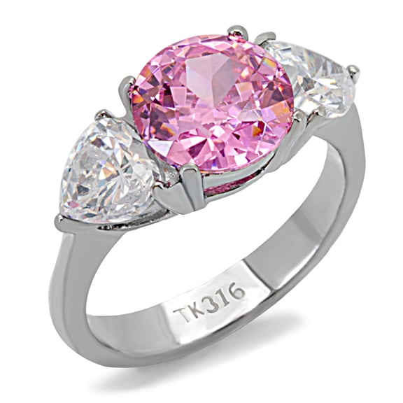 Luxe Jewelry Designs Women's Stainless Steel IP Rose Gold Engagement Ring with AAA Grade CZ in Pink