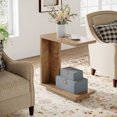 thumbnail image 3 of Finmind C-Shaped Side Table for Couch, 2-Tier C Table with Sturdy Pedestal, Farmhouse Sofa End Table for Living Room, Bedroom, Brown (Set of 2), 3 of 7