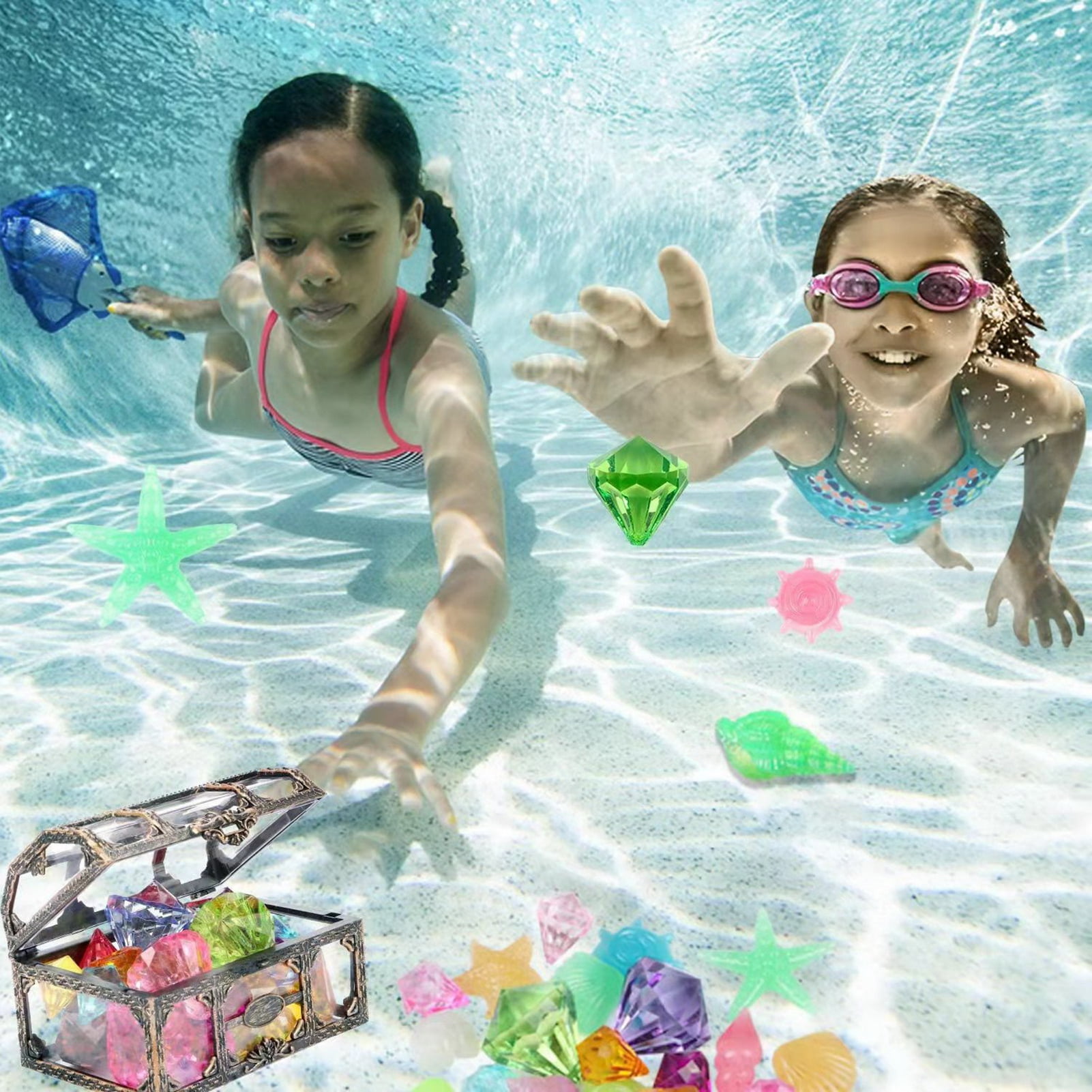 Manunclaims Diving Gem Pool Toy 2 Boxes Diamonds Set with Treasure