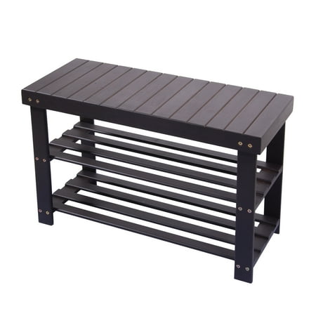 Ollieroo 3 Tier Shoe Bench Bamboo Shoe Rack Organizer Entryway