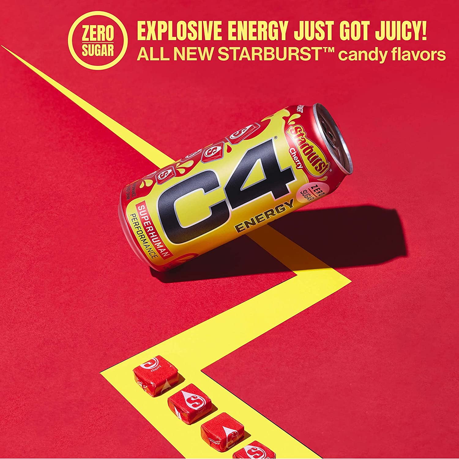 Cellucor C4 Energy Drink, STARBURST Strawberry, Carbonated Sugar Free Pre Workout Performance Drink with no Artificial Colors or Dyes, Pack of 12