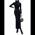 thumbnail image 3 of Vestido Informal Ajustado de Punto Acanalado de Larga para Mujer, Otoño e Invierno Negro M, 3 of 10