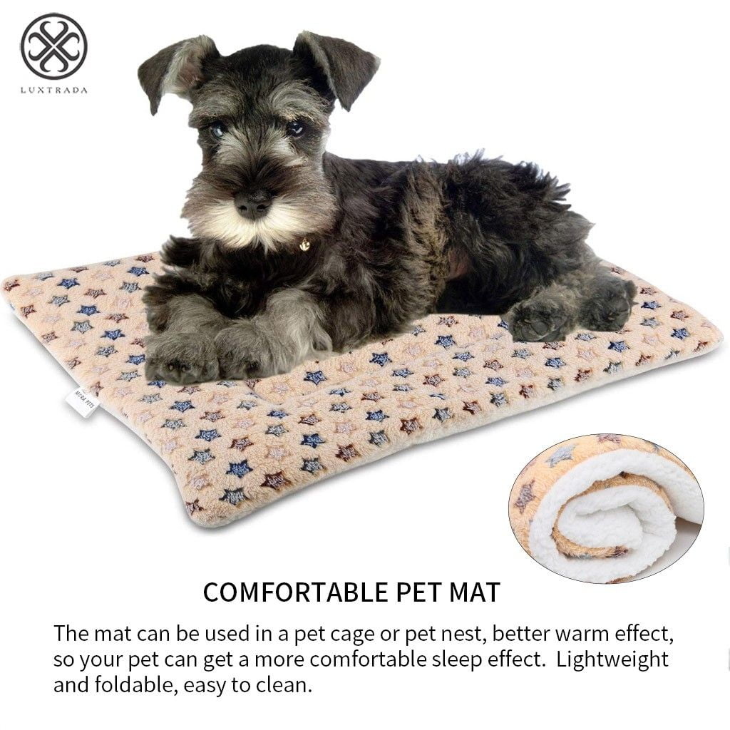 Luxtrada Pet Dog Bed with Cute Prints Soft Flannel Crate Bed Mat Machine Washable Pet Bed Liner for Middle dog(Yellow,L)