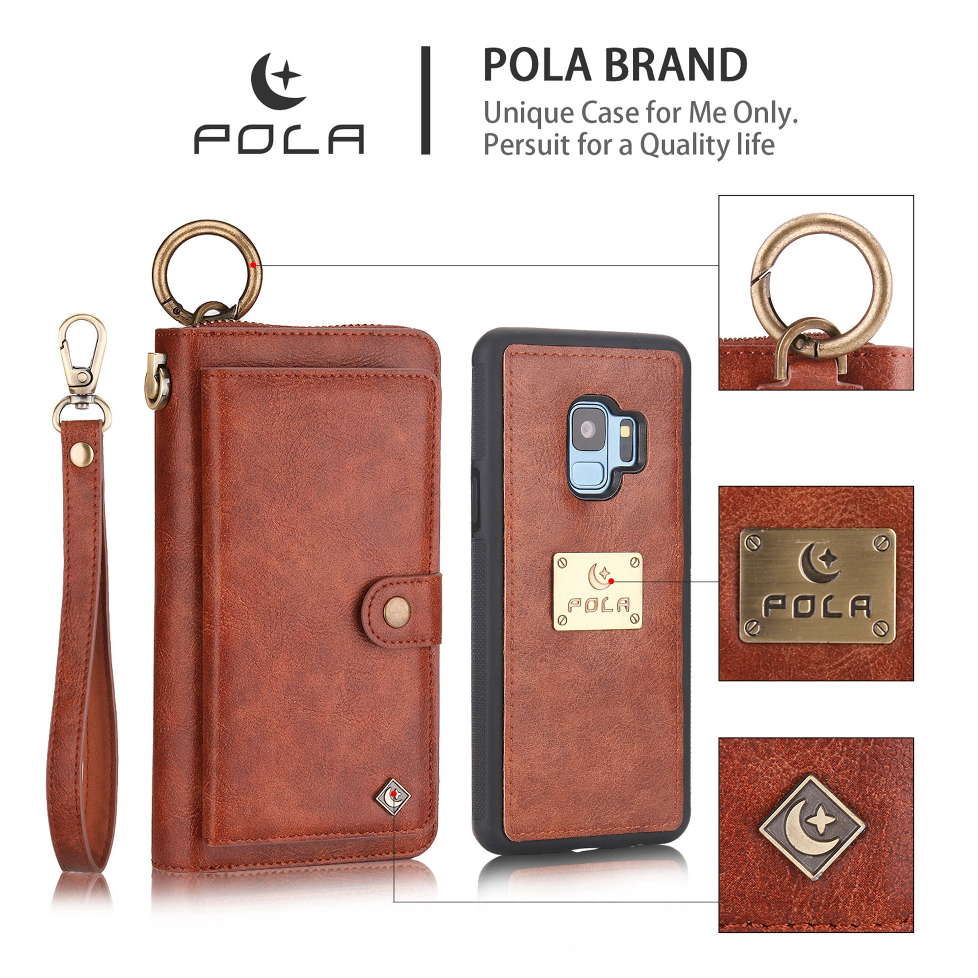 Galaxy S9 Wallet Detachable Case, Dteck [wrist band][14 Card Slots] Zipper Purse Phone Case Multi-functional Folio Flip PU Leather Removable Magnetic Back Cover For Samsung Galaxy S9,Brown
