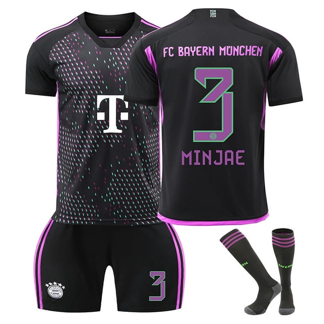 2324 Camiseta de fútbol visitante del Bayern No. 9 Kane 10 Sane 25 Muller 3 Jin Minzai camiseta para niños y adultos transfronterizosTalla 3 con calcetines