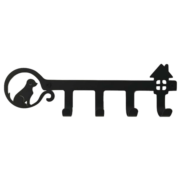Bewildely Organizador de llaves multiusos con 4 ganchos para decoración, tamaño compacto, hierro, duradero y elegante Almacenamiento y organización del hogar Perro 25.5×7×3.5cm