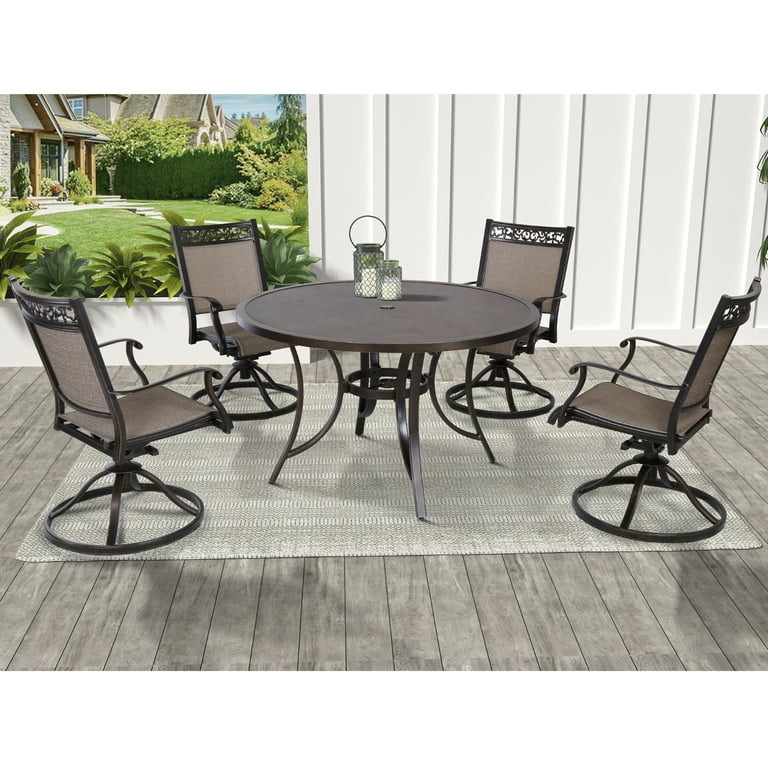 5-Piece Patio Bistro Set: 48-Inch Round Aluminum Table, Swivel