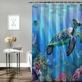 thumbnail image 2 of Orinice  Teal Sea Turtle Shower Curtain for Bathroom Ocean Underwater Colorful Marine Life Seaweed Coral Tropical Fish Dolphin Bathtubs Waterproof Fabric Curtain Set Decor with  69x72, 2 of 7