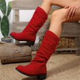 thumbnail image 5 of Women's Casual Mid Calf Boots, Plus Size Suede Round Toe Slouch Design with Breathable Lining, Trendy Boots for Daily Leisure Gift, 5 of 9