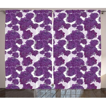 Ambesonne Victorian Curtains 2 Panel Set, Allium Flower Petals, 108" x 90", Purple White