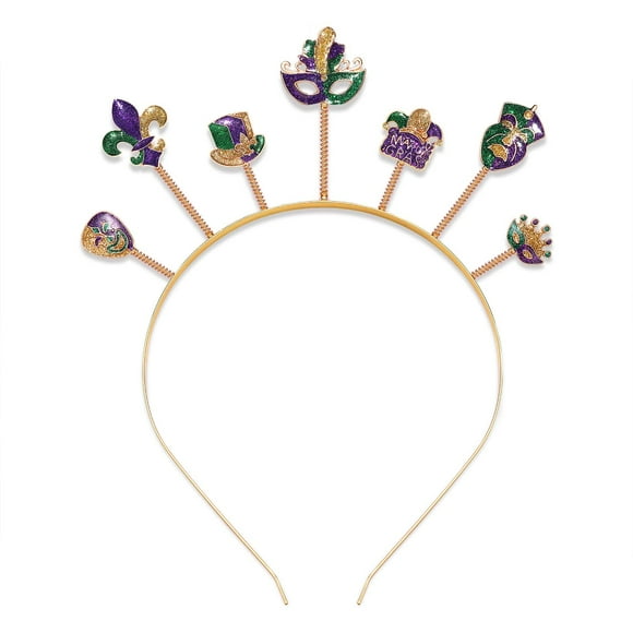 MOLOCH Mardi Gras Headband Glitter Mask Fleur De Lis Crown Hairband Carnival Costume Hair Accessory Gifts