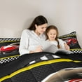 thumbnail image 5 of Feelyou Cartoon Red Automobile Bedding Comforter Set, Yellow Stripes Lines Twin Comforter Sets, Checkered Square Plaid Reversible Bedding Set, Breathable Home Decor, 2pcs, 5 of 8