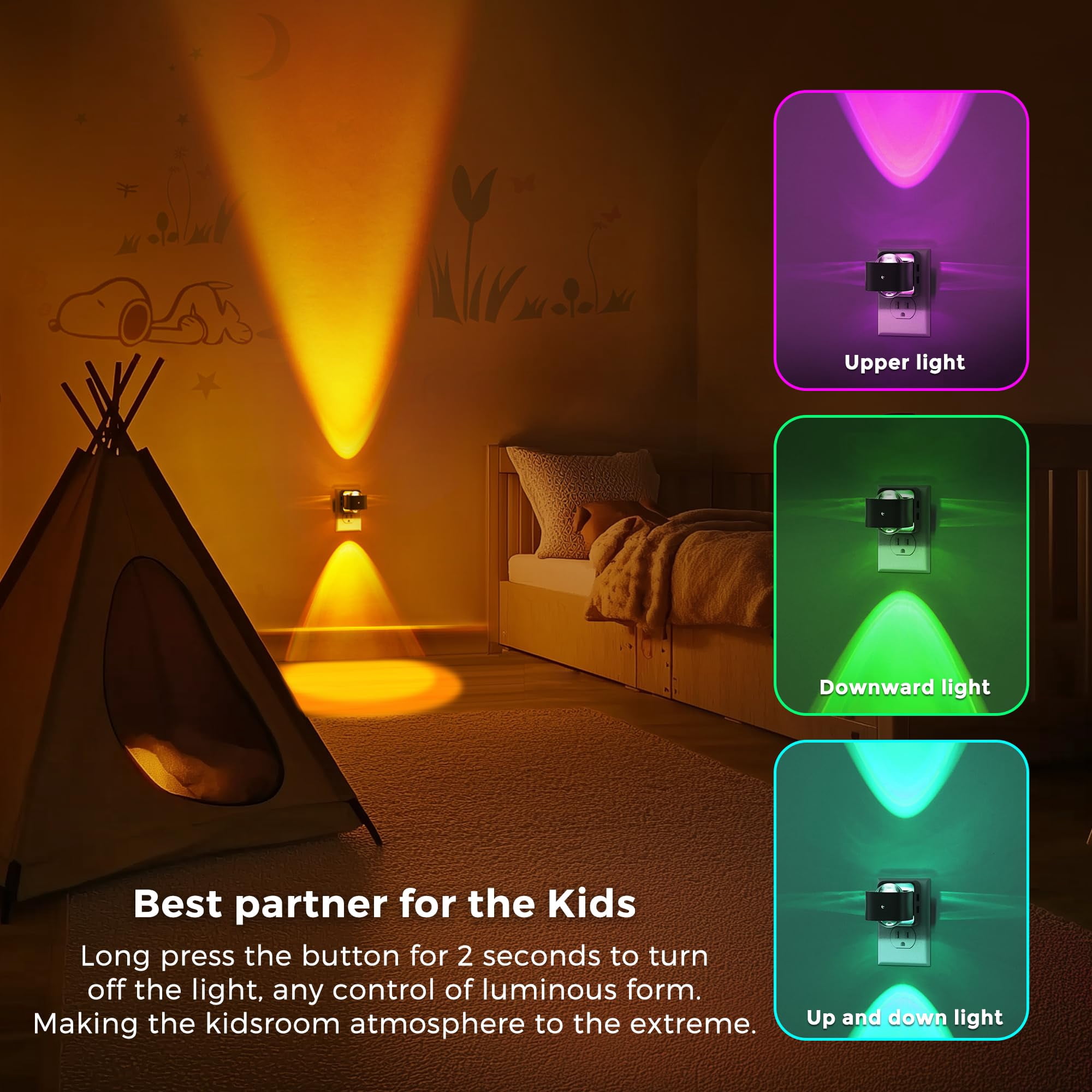 Night Light Projector  2 Pack Color Changing Plug Into Wall Dusk To Dawn Sensor Rotating Nightlight Rgb Ambient Lighting For Bathroom Gaming Room Decor Gifts