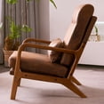thumbnail image 3 of Tcbosik High Back Mid-Century Modern Armchair, Bronzing Cloth Upholstered Lounge Chair with Solid Wood Frame and Waist Pillow for Living Room, Study, or Balcony (Brown), 3 of 9