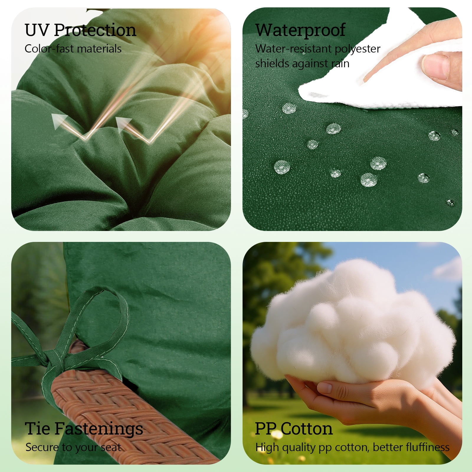 Outdoor Bench Cushion Matalde Swing Chair Cushion Waterproof with 8 Nonslip Ties, Dark Green 120cm*100cm