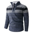thumbnail image 2 of Mens Striped Sweater Turtleneck Pullover Slim Fit Ribbed Knit Sweatshirts Quarter Zip Long Sleeve Polor Basic Tops (XL, Navy), 2 of 7