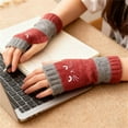 thumbnail image 4 of Hot Sales Women's Winter Fingerless Gloves GIJNRIUIUA Under $4 Cat Embroidery Splicing Knitted Gloves Warm Gloves Fashion Leaky Finger Casual Women's Glove Red Gloves & Mittens, 4 of 8