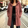 thumbnail image 2 of Jovrlynd Womens Trench Coat Long Sleeve Button Suede Winter Hooded Overcoats Trendy Long Jacket with Pockets, S-2XL, 2 of 7