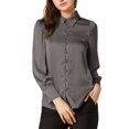 thumbnail image 2 of INSPIRE CHIC Women's Satin Blouse Puff Long Sleeve Collared Button Down Shirt Dressy Office Work Tops Business Casual XS Grey, 2 of 4