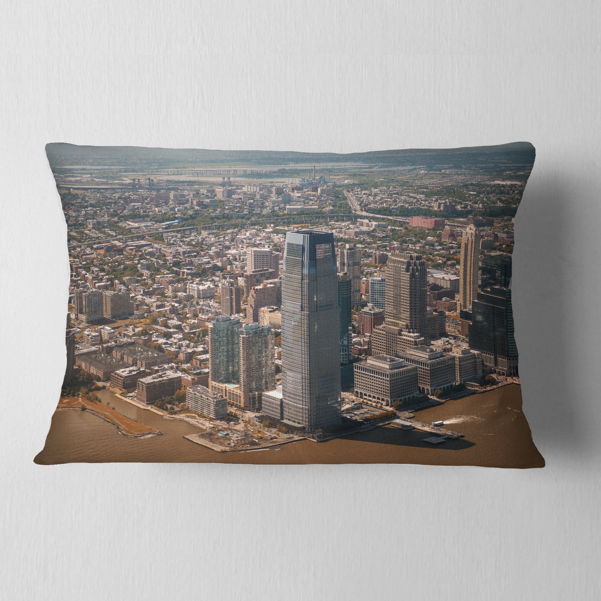 Designart Aerial View of City from Helicopter - Cityscape Throw Pillow - 12x20
