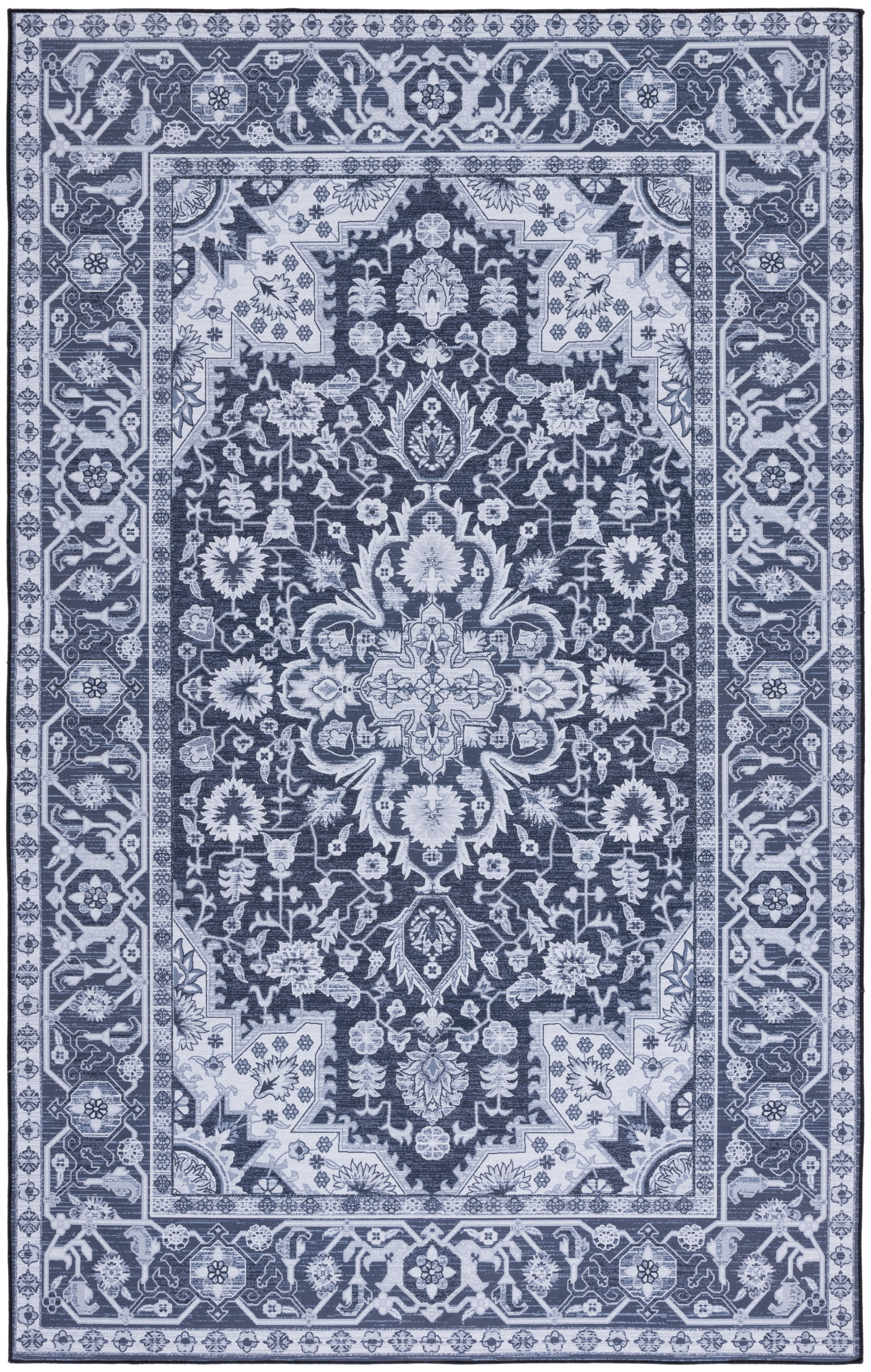 SAFAVIEH Tucson Brooke Traditional Machine Washable Area Rug, 4' x 6', Black/Beige