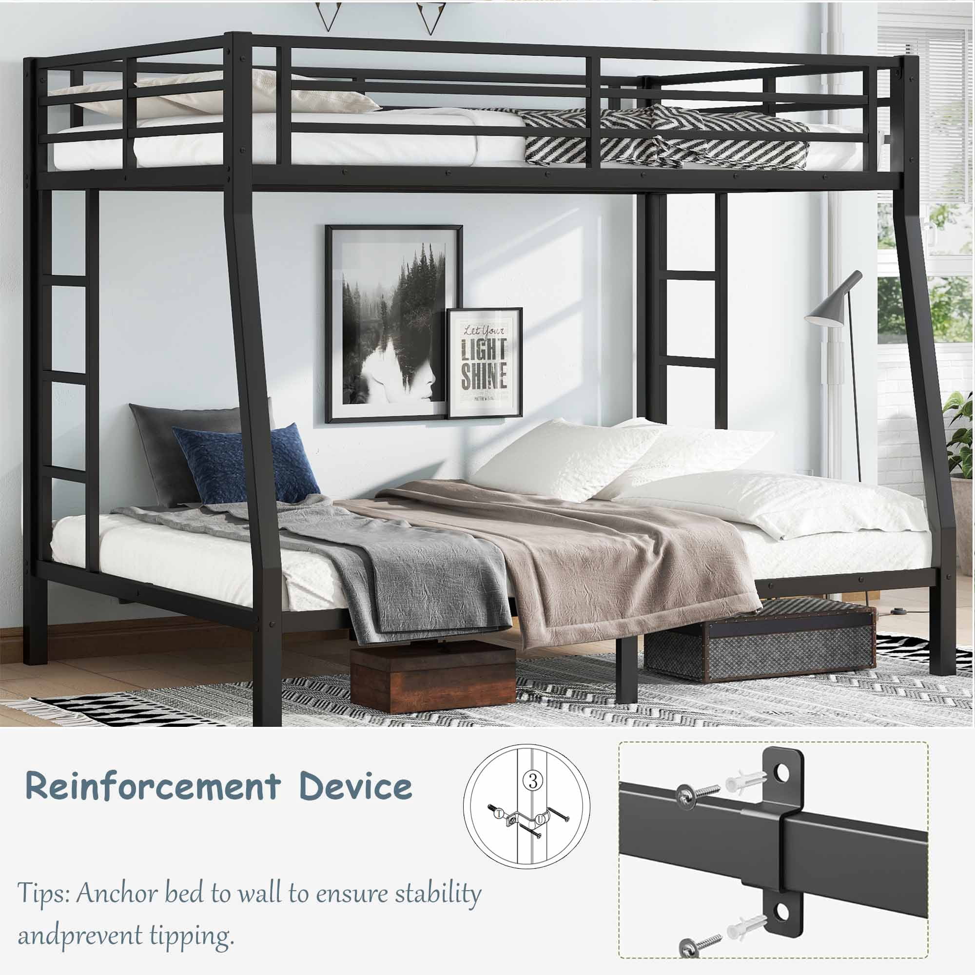 Miniyam Twin XL Metal Loft Bed Frame with Gaming-Friendly Desk & LED Light, Black