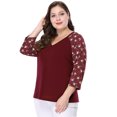 thumbnail image 3 of BluEstampado Floral Raglán De Man3/4 Cuello V TalGrande PaMujer Rojo Vino 3XL, 3 of 6