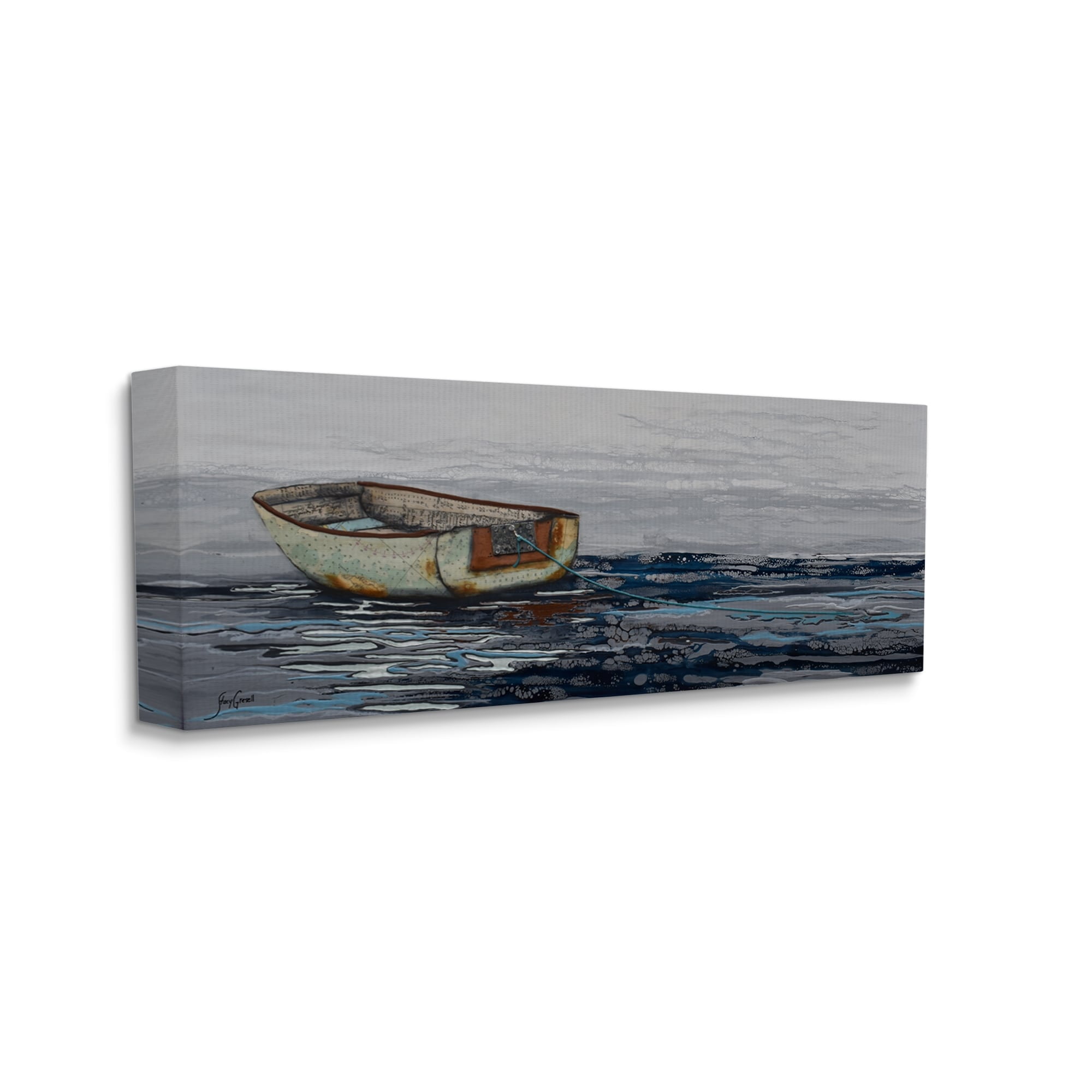 Stupell Industries Collaged Dinghy Boat Drifting Vast Ocean Sea Painting Gallery Wrapped Canvas Print Wall Art, Design by Stacy Gresell