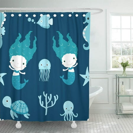 Bsdhome Cute With Mermaids And Sea Animals On Blue White Colors For Children Bathroom Shower Curtains 60x72 Inch Canada Bsdhome Cute With Mermaids And Sea, Children S Bathroom Shower Curtains
