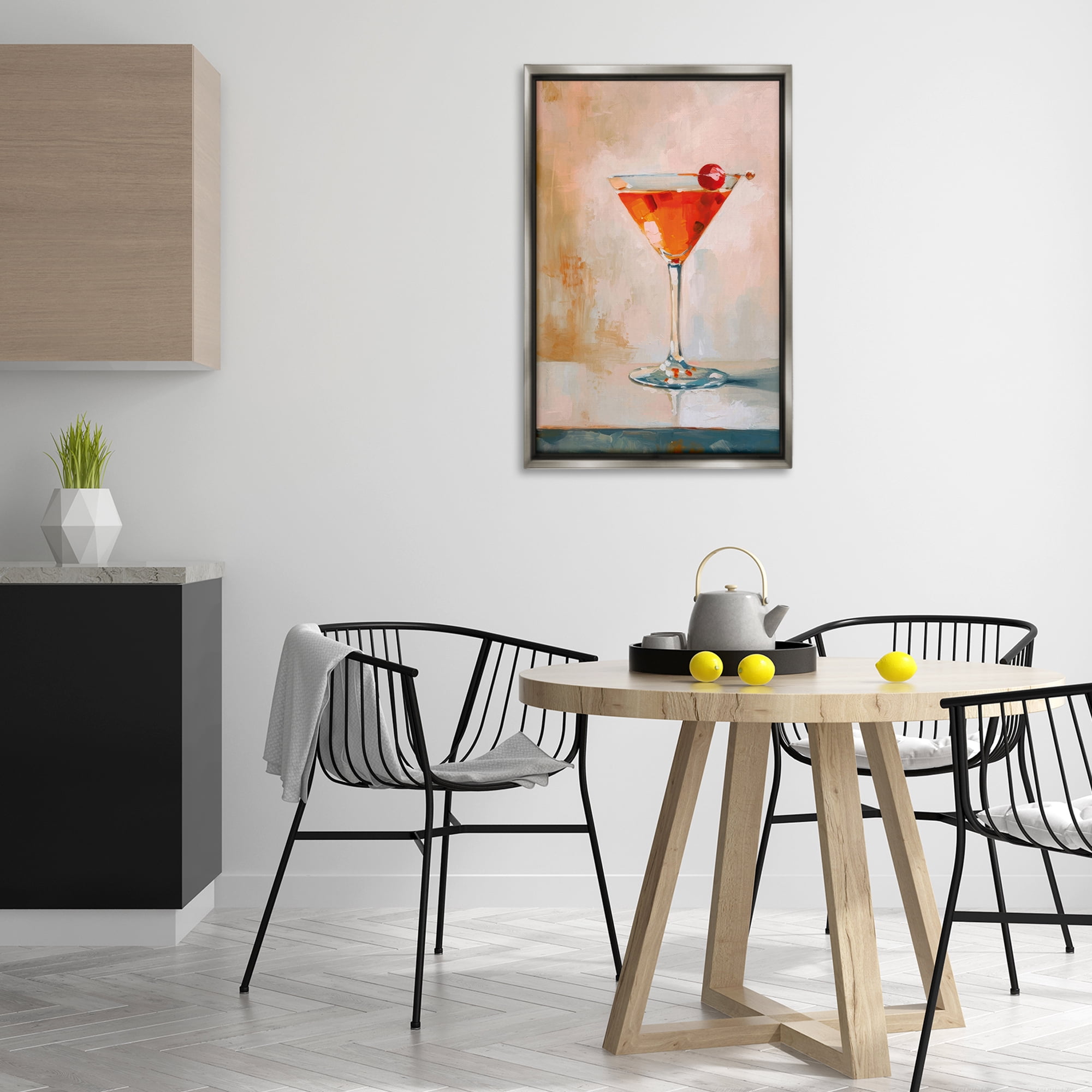 Stupell Industries Manhattan Cocktail with Cherry Food & Beverage Painting Gray Floater Framed Canvas Art Print Wall Art, 21 x 31