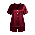 thumbnail image 7 of IUYRTFE Women's Satin Pajama Set V-Neck Short Sleeve Button Down Top and Shorts 2 Piece Sleepwear, 7 of 7