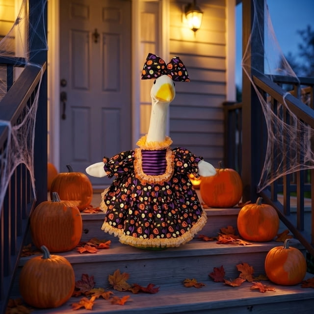 Disfraz de ganso para porche de Halloween para ganso de 58 cm (23 pulgadas) – Bonita decoración navideña con sombrero, tela de poliéster para exhibición en patio, jardín o césped.