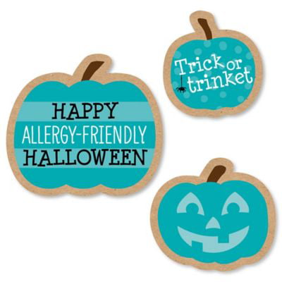 Teal Pumpkin - DIY Shaped Halloween Allergy Friendly Trick or Trinket Cut-Outs - 24 Count