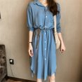 thumbnail image 4 of Vestido camisero Vestido midi de gasa transpirable con bolsillo informal de manga larga, Azul, L Noticed AP001472-08B, 4 of 7