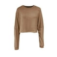 thumbnail image 5 of Women's Cropped Sweatshirt Casual Long Sleeve Crop Top Crew Neck Oversized Sweatshirt Khaki S, 5 of 5