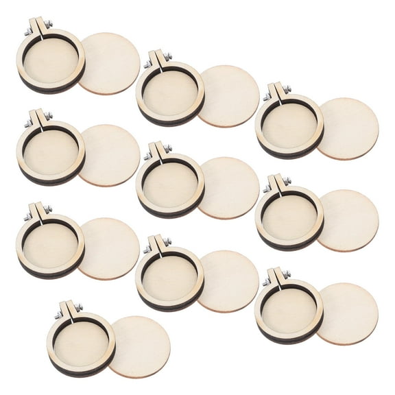LOLIPPYY 10Pcs Small Round Wooden Embroidery Hoops for DIY Cross Stitch and Pendant Crafts Beige
