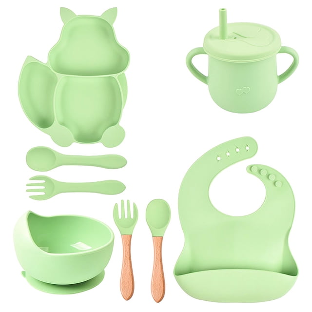 Kitchen Aid Babero de Silicona para niños Plato de Comedor de Silicona Juego de 6 Piezas para Entrenamiento de Alimentos complementarios para bebés Juego de divisores para bebés