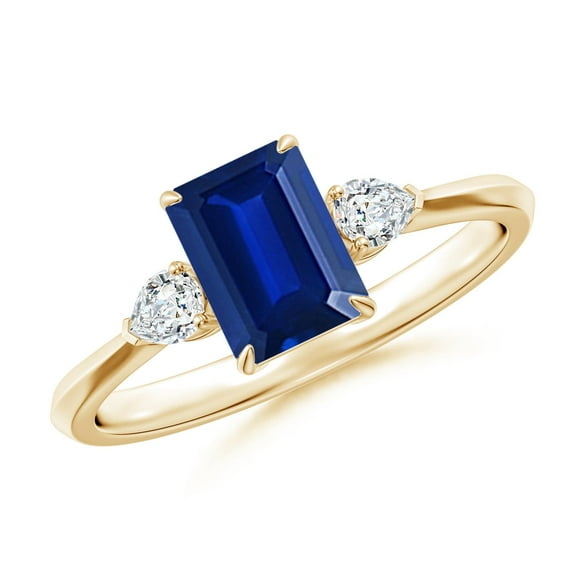 ANGARA Lab Grown 1.05 Ct Blue Sapphire & Diamond Engagement Ring for Women in 14K Yellow Gold (Size-7x5mm) | September Birthstone, Anniversary, Jewelry Gift for Women | Lab-Grown Blue Sapphire Ring