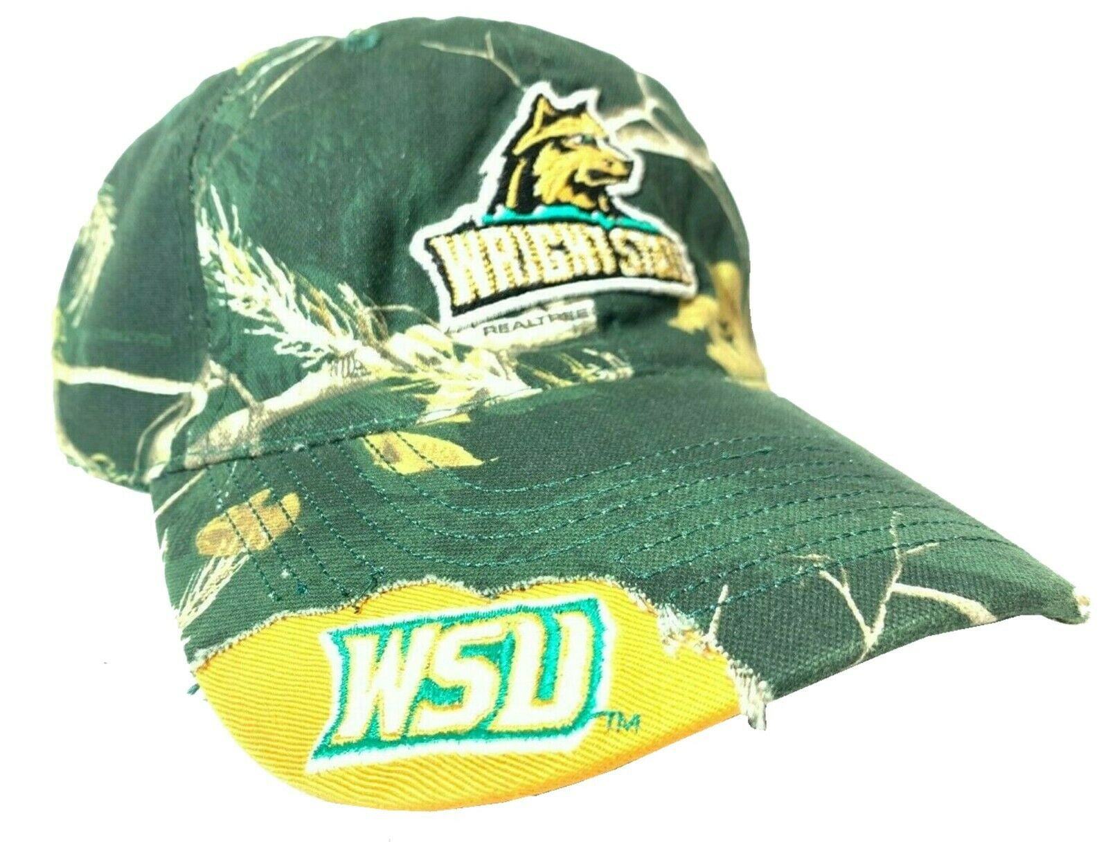 Wright State Raiders RealTree Distressed Green Camo Adjustable Buckle Back  Hat 