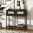 thumbnail image 4 of Costway 32” Console Table with 2 Rattan Drawers, Open Storage Shelf, Heavy-duty Metal Frame Black, 4 of 10