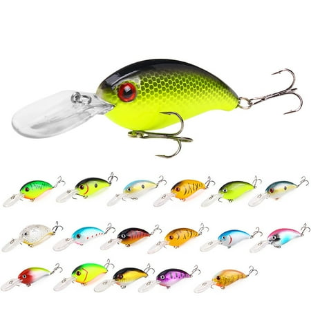 OPOLSKI 5Pcs Crank 3D Eyes Fishing Lure Hard Bait Bass Crankbait Sharp Fish Hook Tackle