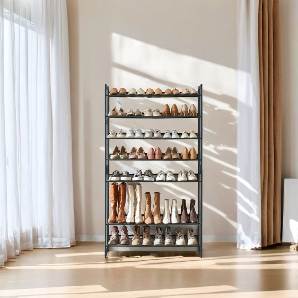 SONGMICS Shoe Rack, 8-Tier Shoe Organizer, Metal Shoe Storage, Set of 2, 4-Tier Stackable Shoe Shelf, with Adjustable Flat or Angled Shelves
