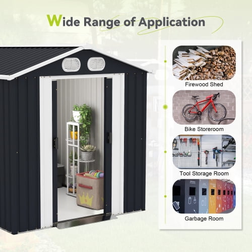 8x6 FT Outdoor Storage Shed, Metal Tool Shed with Lockable Doors, Air Vents, Clear Window for Backyard Garden Patio